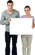 © vectorfusionart - Young couple holding banner together