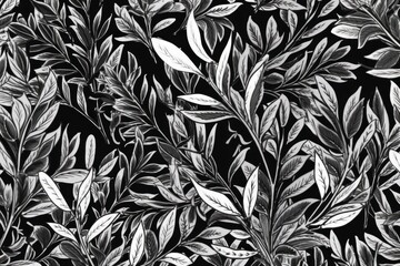 Poster - black and white leaves on a dark background. Generative AI