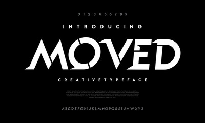 Wall Mural - Moved modern abstract digital alphabet font. Minimal technology typography, Creative urban sport fashion futuristic font and with numbers. vector illustration