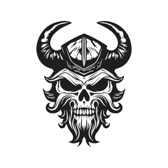 Wall Mural - skull viking, logo concept black and white color, hand drawn illustration