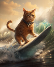 A Beautiful Radical Cat Surfing A Wave, Generative AI
