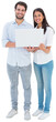 © vectorfusionart - Attractive young couple holding their laptop