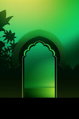 Poster - Eid green background with islamic decoration vibrant hues of the gradient background. Eid ramadan background concept with copy space. generative ai