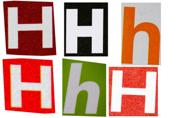 Letter h magazine cut out font, ransom letter, isolated collage elements for text alphabet, ransom note