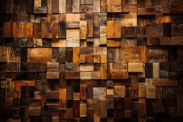 Canvas Print - wooden wall made up of various types of wood. Generative AI