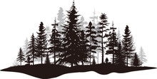 Pine Tree Vector Illustration Set. Black Silhouette Landscape.