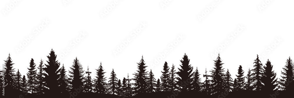 Pine tree vector illustration set. Black silhouette panorama landscape ...