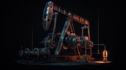 Wall Mural - Isolated Oil Derrick Pump in the Dark in 8K created with generative ai technology