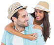 © vectorfusionart - Happy casual man giving pretty girlfriend piggy back