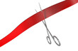 Red ribbon cut by scissors