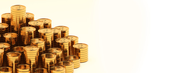 gold coins on a gold background,US Dollar Coins and Savings,3d rendering