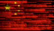 Flag of China on binary code. Modern technology concept 