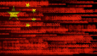 flag of china on binary code. modern technology concept
