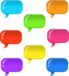 Composite image of multi colored speech bubble symbols