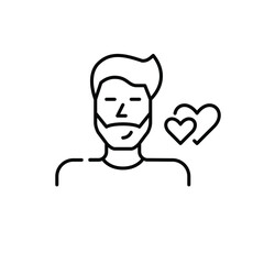 Wall Mural - romantic attraction. young man and two hearts symbol of love. pixel perfect, editable stroke line ic