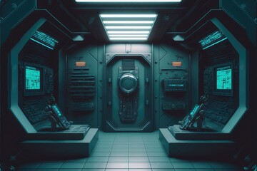 Wall Mural - abstract in futuristic interior architecture of spaceship with power generative technology. concept 