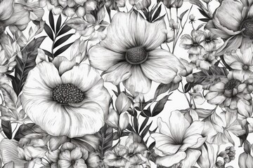 Poster - black and white floral design. Generative AI