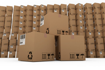 Canvas Print - Pile of brown cardboard boxes