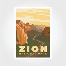 Zion National Park Poster Vector Illustration Design, Canyon And River Poster.