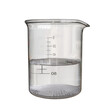 3D illustration of a beaker containing a colorless liquid. White solid granules are deposited at the bottom of the beaker.