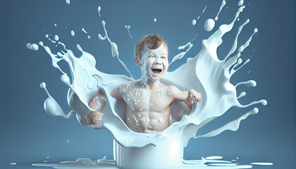 Splash of milk in form of Boy's body generative ai