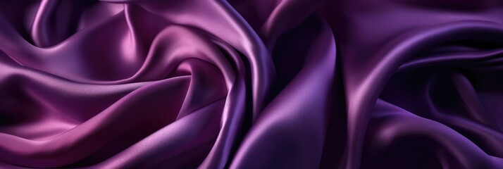 Purple silk textile background. Violet color satin fabric texture, banner. Luxury wavy backdrop. Generative AI