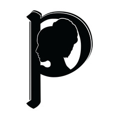 Letter P icon with a beautiful woman silhouette