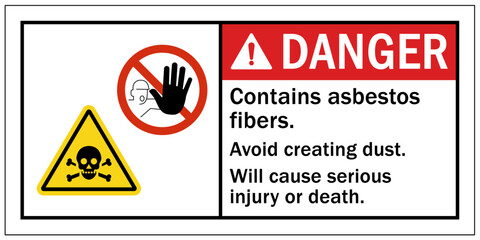 asbestos chemical hazard sign and labels contains asbestos fibers. avoid creating dust. will cause s