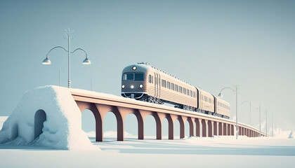Wall Mural - minimalist background with train on the bridge. Generative AI
