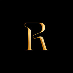 3d Latin letter R serif alphabet, beautiful elegant golden font classic perfect for logotypes, wedding invitations, or fashion or perfume design, vector illustration 10EPS