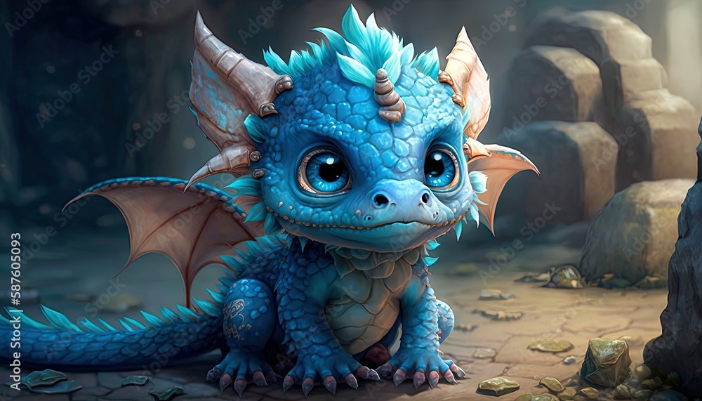A charming cute baby dragon. Realistic illustration of a fantasy ...