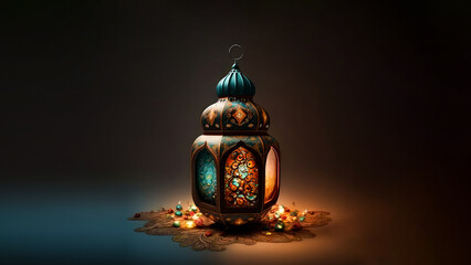 Wall Mural - Arabic Lantern On Islamic Pattern. Islamic Religious Concept.