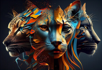Poster - An abstract, surrealist portrait of a Marsupial cats, featuring exaggerated proportions and dreamlike colors. Generative AI technology
