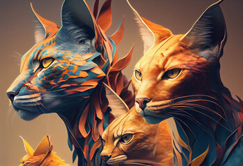 Poster - An abstract, surrealist portrait of a Marsupial cats, featuring exaggerated proportions and dreamlike colors. Generative AI technology