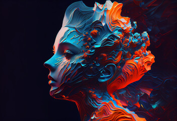 Leinwandbilder - An abstract, surrealist portrait of a woman, featuring exaggerated proportions and dreamlike colors.  Generative AI technology.	
