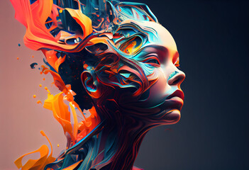Leinwandbilder - An abstract, surrealist portrait of a woman, featuring exaggerated proportions and dreamlike colors.  Generative AI technology.	
