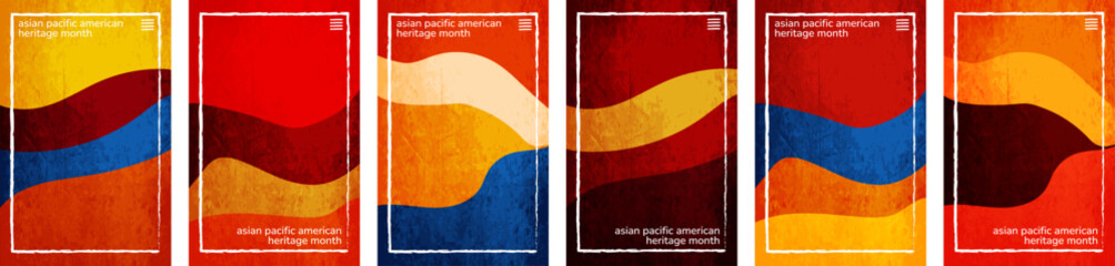 Wall Mural - Asian American and Pacific Islander Heritage Month theme shiny color tone, hues crush paper vertical background. 6 set collection. User interface backdrop texture pattern. Online app visual concept