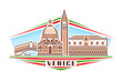 Vector illustration of Venice, horizontal badge with simple linear design famous venice city scape on day sky background, european historical line art concept with decorative lettering for text venice