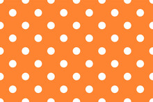 Seamless White Polka Dot Pattern On Orange Background, Vector Illustration Of Polka Dots Pattern With Orange And White Combination, Orange Polka Dot Fabric Texture. 