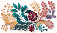 Illustration Of Floral Wreath Theme In Paper Cut. Generative AI