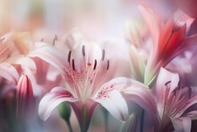 Beautiful Close-up Of Pink Lily Flowers, Made With Generative AI