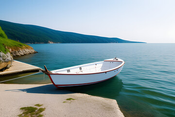 Naklejka na meble single white boat on the black sea