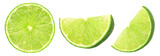 Juicy slice and half of lime isolated, transparent png, PNG format, cut-out