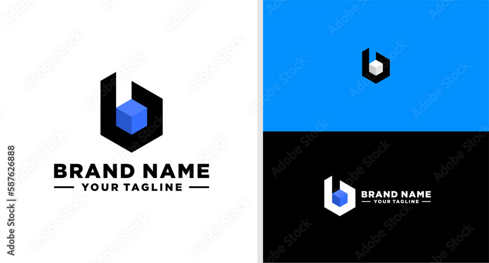 LETTER B LOGO HEXAGONAL BLOCK TECHNOLOGY EDITABLE Stock Vector | Adobe ...