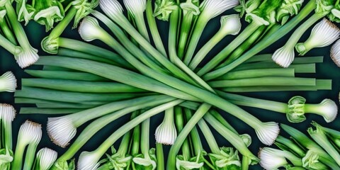 Wall Mural - Image of a green onion, sliced, for use in salad Generative AI