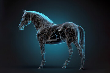 Wall Mural - neural network of a horse with big data and artificial intelligence circuit board in the body of the