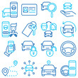 Car sharing thin line icons set of driver's license, key, blocked car, pointer, available, searching of car. Vector illustration.