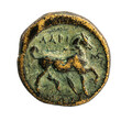 antike griechische Münze: Profil eines trabenden Pferdes