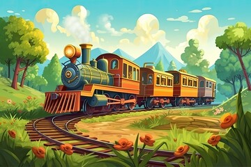 Wall Mural - train journeying through a picturesque countryside landscape. Generative AI