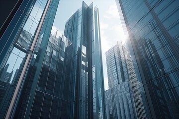 Wall Mural - city skyline with towering buildings in close proximity. generative ai